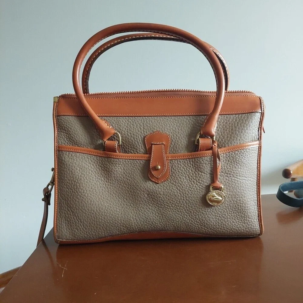 Dooney & Bourke Gray and Tan Pebbled Leather Satchel